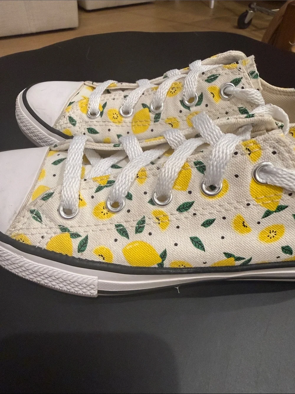 Converse All Star Kids White Low Top Sneakers with Yellow Lemon Print